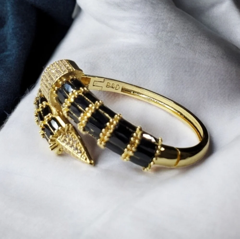 Chunky Luxury 18k Gold Plated Onyx Zircon Crystal Bracelet